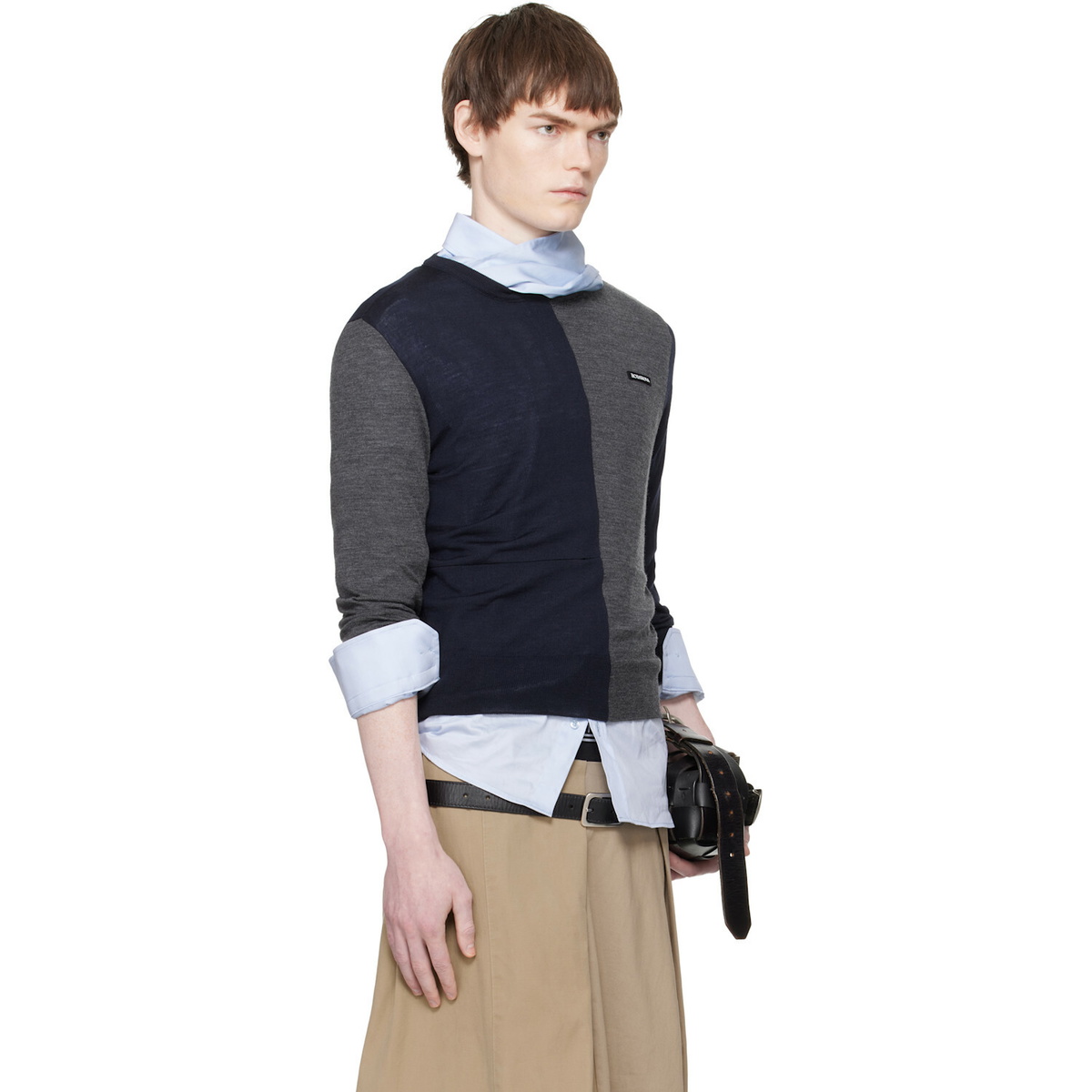 HODAKOVA Navy & Gray Knitted Patch Sweater