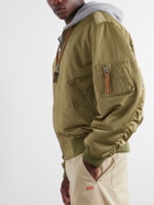 LOEWE - Anagram-Embroidered Leather and Jersey-Trimmed Satin Bomber Jacket - Green