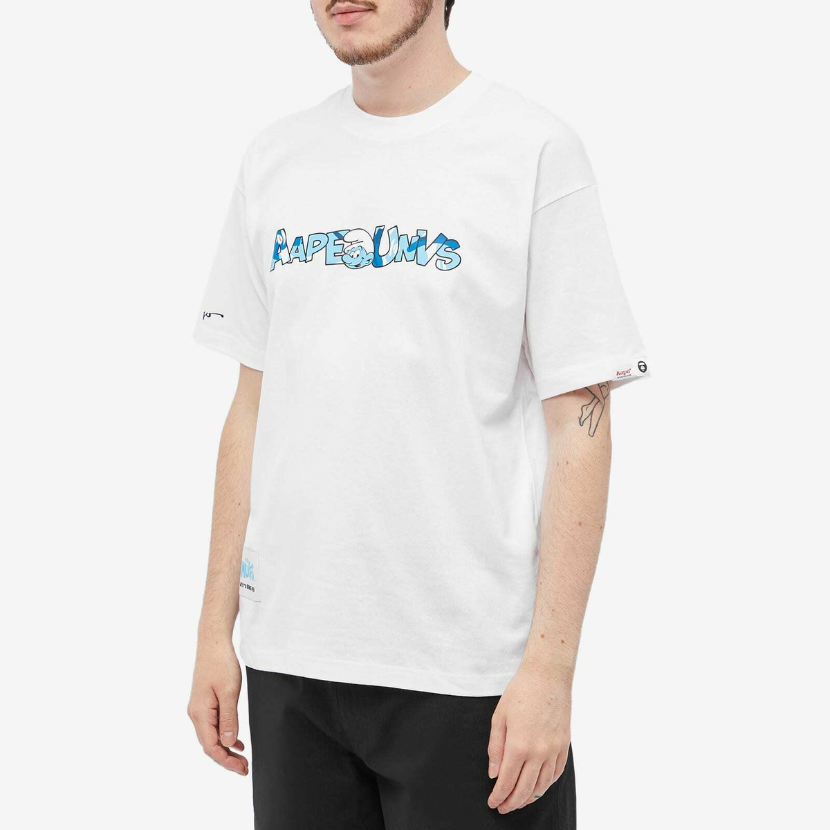 Men's AAPE x Smurfs Face Smurf T-Shirt in White AAPE by A Bathing Ape