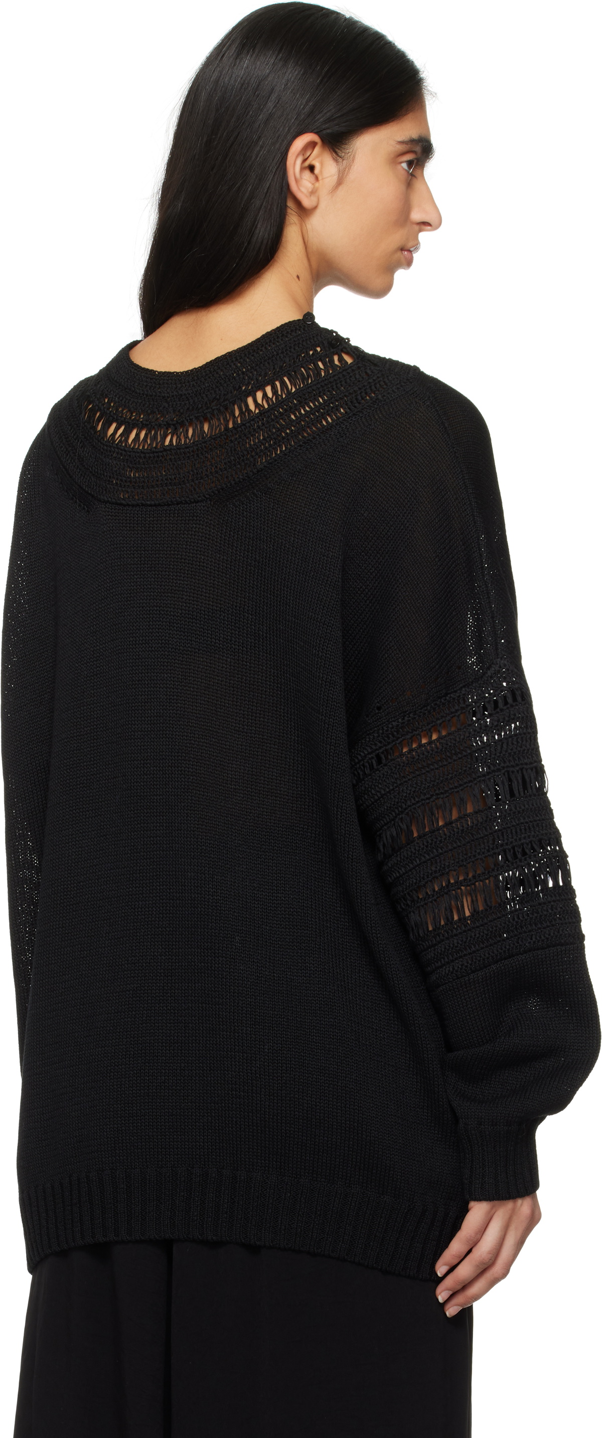 Y's Black Crochet Long Sleeve Sweater