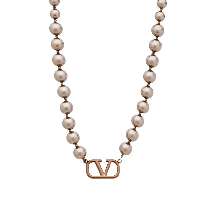 Photo: Valentino Men's V Logo Pearl Necklace in Deep Chocolate