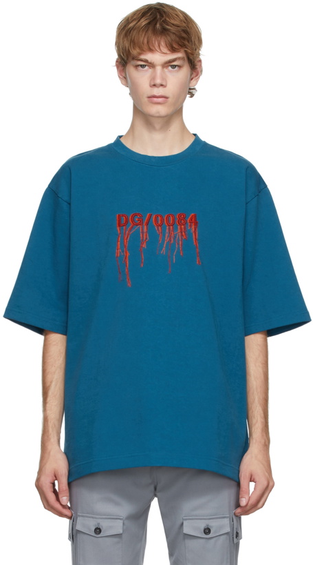 Photo: Dolce & Gabbana Blue Street Patchwork Frayed Logo Embroidery T-Shirt