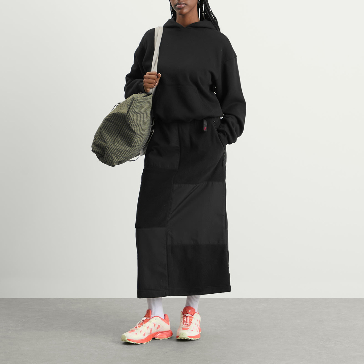 Gramicci Women's Patchwork Fleece Midi Skirt in Black
