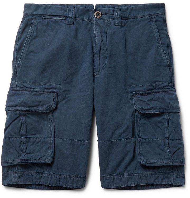 Photo: Incotex - Washed Cotton and Linen-Blend Cargo Shorts - Men - Navy