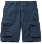Incotex - Washed Cotton and Linen-Blend Cargo Shorts - Men - Navy