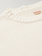 KAPITAL - Logo-Intarsia Distressed Cotton-Blend Sweater - Neutrals