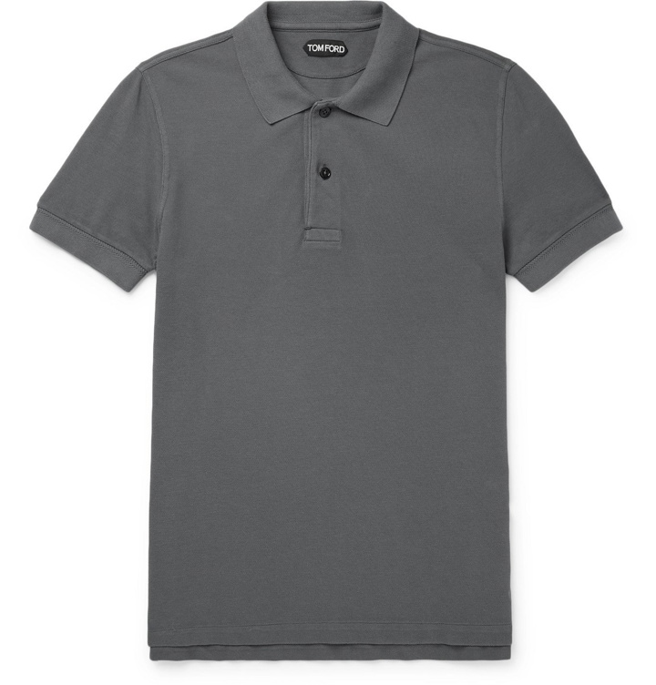 Photo: TOM FORD - Garment-Dyed Cotton-Piqué Polo Shirt - Gray