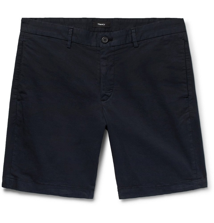 Photo: Theory - Zaine Slim-Fit Garment-Washed Stretch-Cotton Twill Shorts - Navy