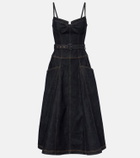 Self-Portrait Belted denim bustier dress