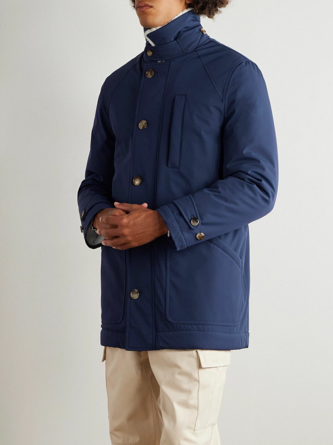 Brunello Cucinelli - Shearling-Trimmed Shell Parka - Blue