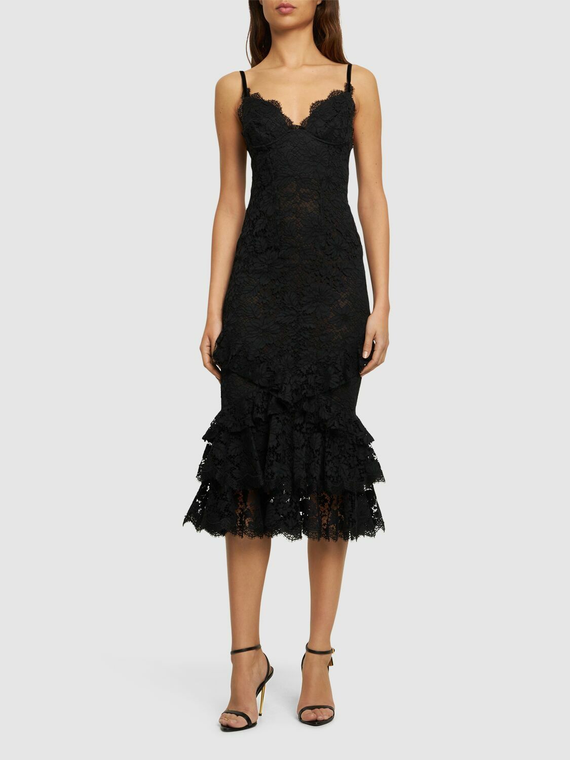 ROBERTO CAVALLI Macram Lace Ruffled Hem Midi Dress Roberto Cavalli