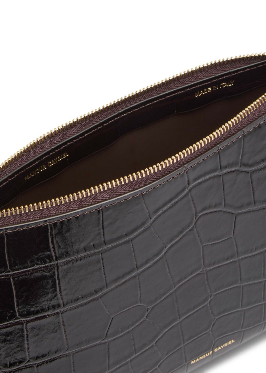 Mansur Gavriel Gaia Crocodile-effect Glossed Leather Shoulder bag - Chocolate - One Size