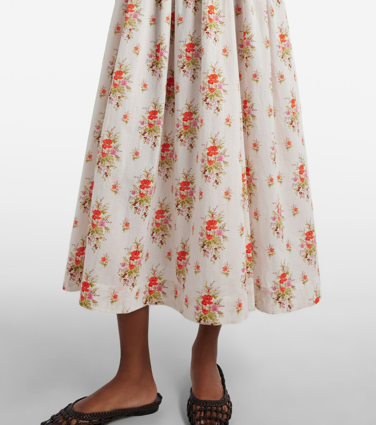 Dôen Ischia gathered floral cotton midi dress