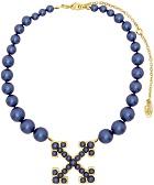 Off-White Gold & Blue Pearls Pavé Necklace