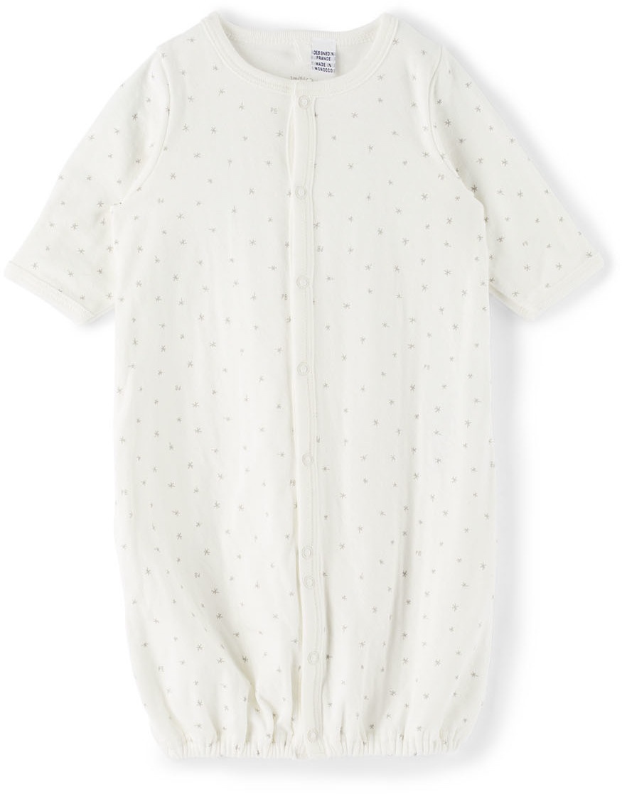 Petit Bateau Baby White 2-in-1 Star Print Gown Sleepsuit