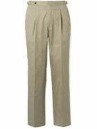 Stòffa - Tapered Pleated Cotton-Twill Trousers - Green