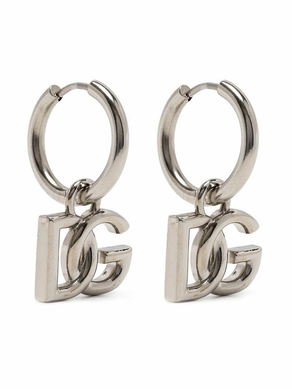 Dolce & Gabbana Silver Tone DG Dangle Hoop Earrings