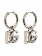 Dolce & Gabbana Silver Tone DG Dangle Hoop Earrings