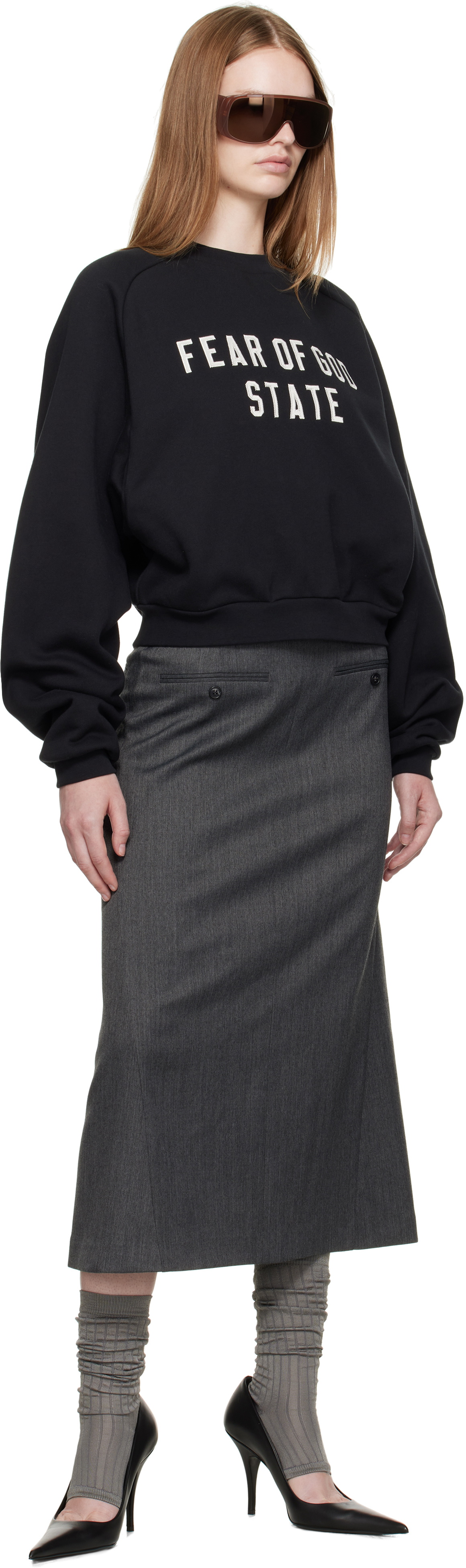 Fear of God ESSENTIALS Black Fleece Raglan Crewneck Sweatshirt