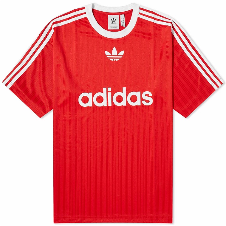 Photo: Adidas Men's Adicolor Poly T-shirt in Better Scarlet/White