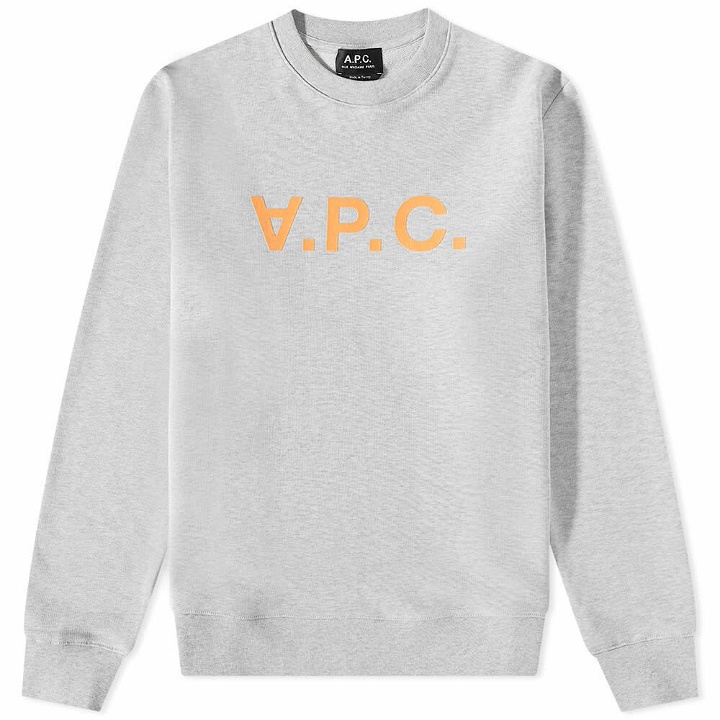 Photo: A.P.C. Men's VPC Colour Logo Crew Sweat in Ecru Marl/Orange