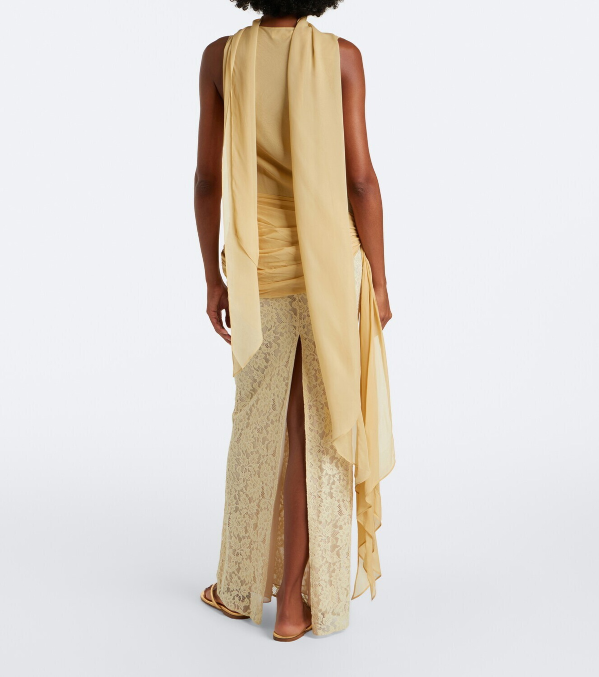 De La Vali Rosa lace-paneled georgette maxi dress