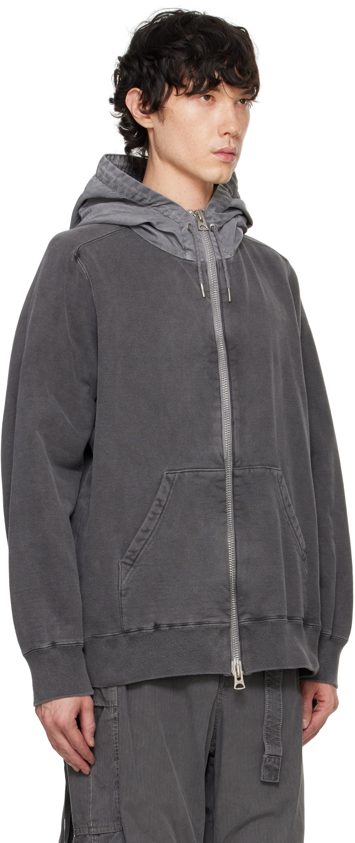 sacai Gray Garment Dye Cotton Jersey Hoodie Sacai