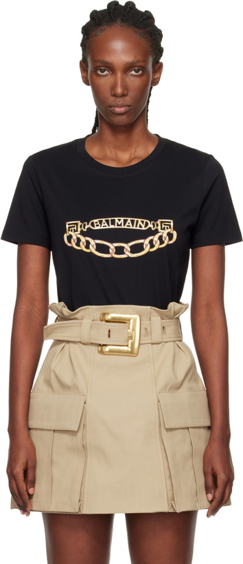 Photo: Balmain Black Short-Sleeved Chain Print T-shirt