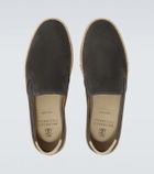 Brunello Cucinelli Jute-trimmed suede slip-on shoes