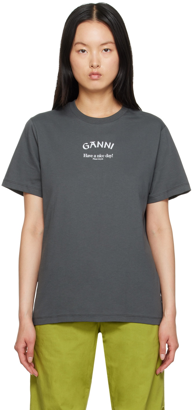 GANNI Gray Relaxed T-Shirt GANNI