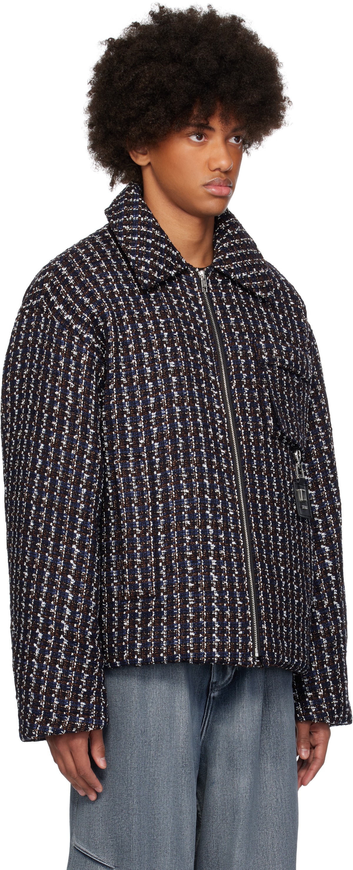 WOOYOUNGMI Brown & Navy Tweed Down Jacket Wooyoungmi