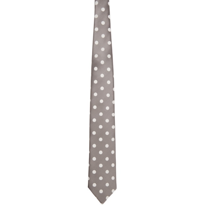Photo: Comme des Garcons Homme Deux Grey Silk Polka Dots Tie