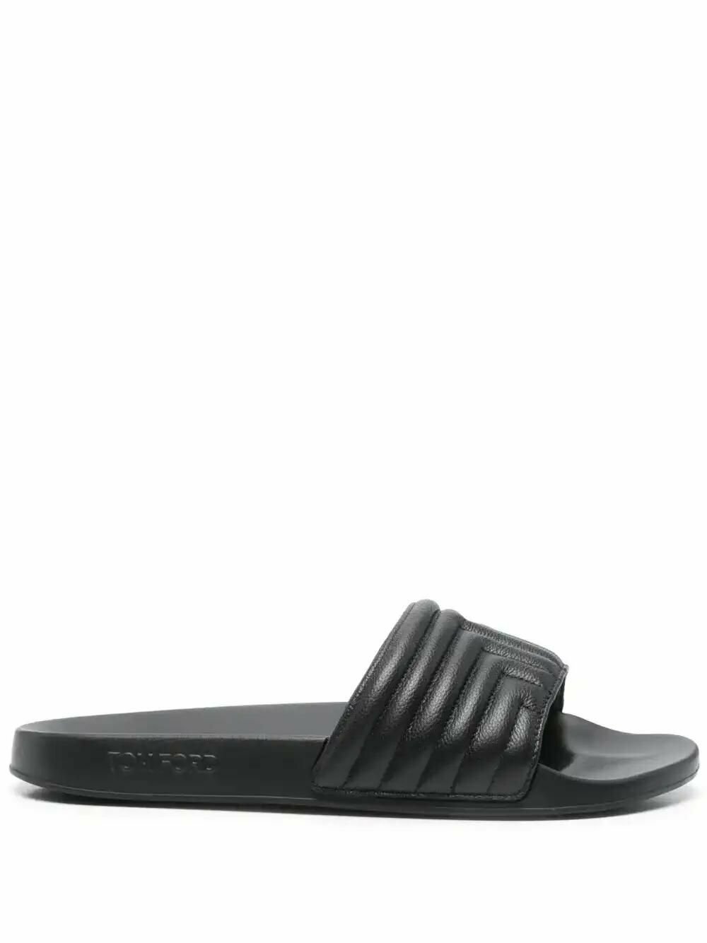 TOM FORD Black Logo Plaque Leather Sandals TOM FORD