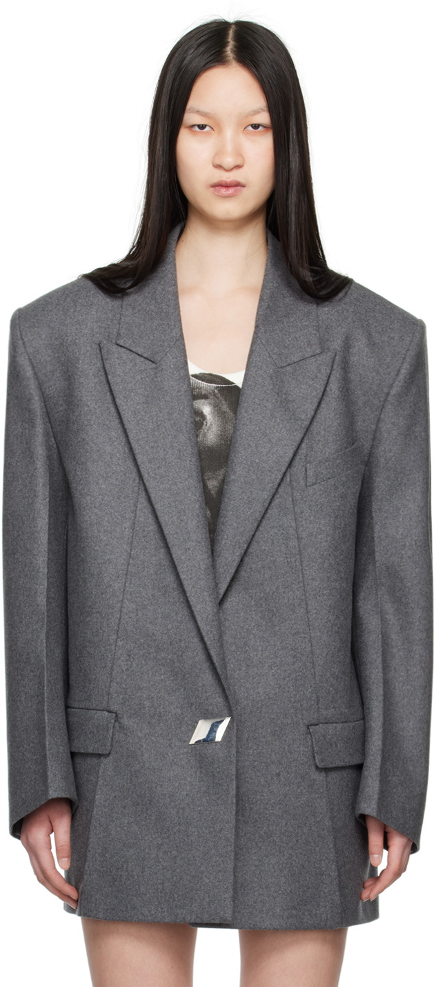 The Attico Gray Peaked Lapel Blazer
