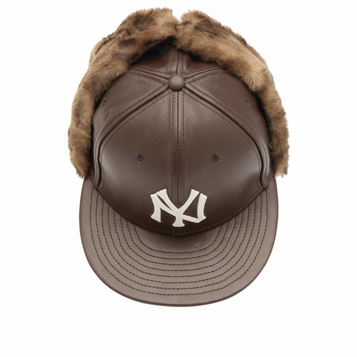 New Era New York Yankees Leather 59Fifty Dogear Cap in Brown