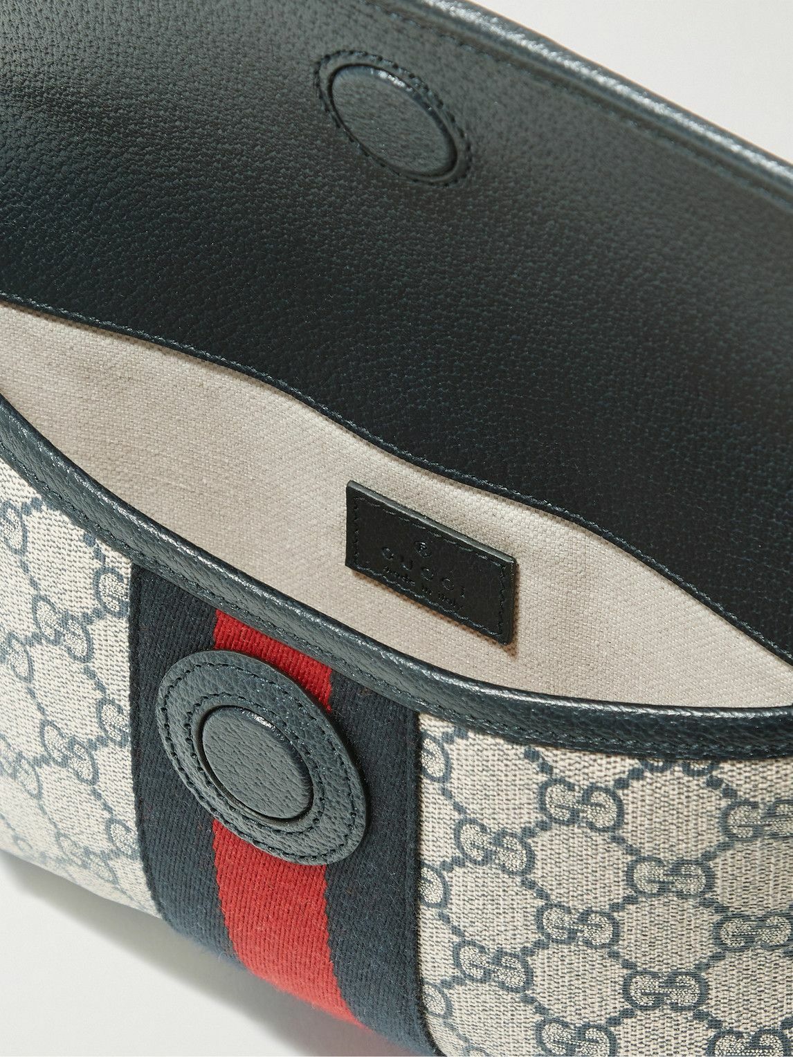 GUCCI Savoy Leather- and Webbing-Trimmed Monogrammed Supreme