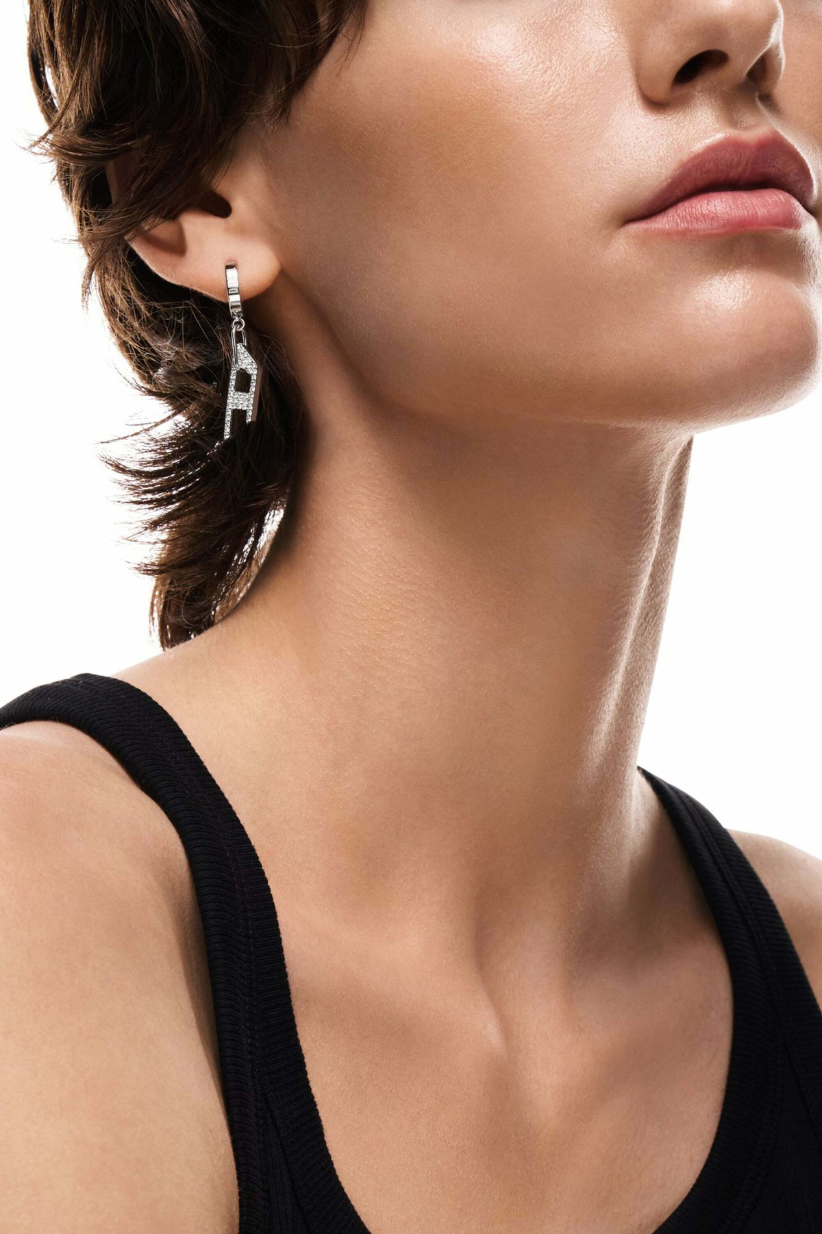 Diesel Stainless steel glitz D drop earring - Earrings - Unisex - Silver