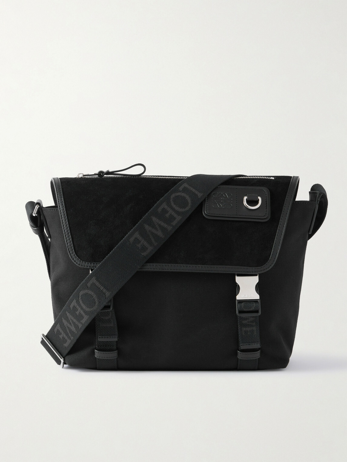 LOEWE - Leather-Trimmed Suede and Canvas Messenger Bag