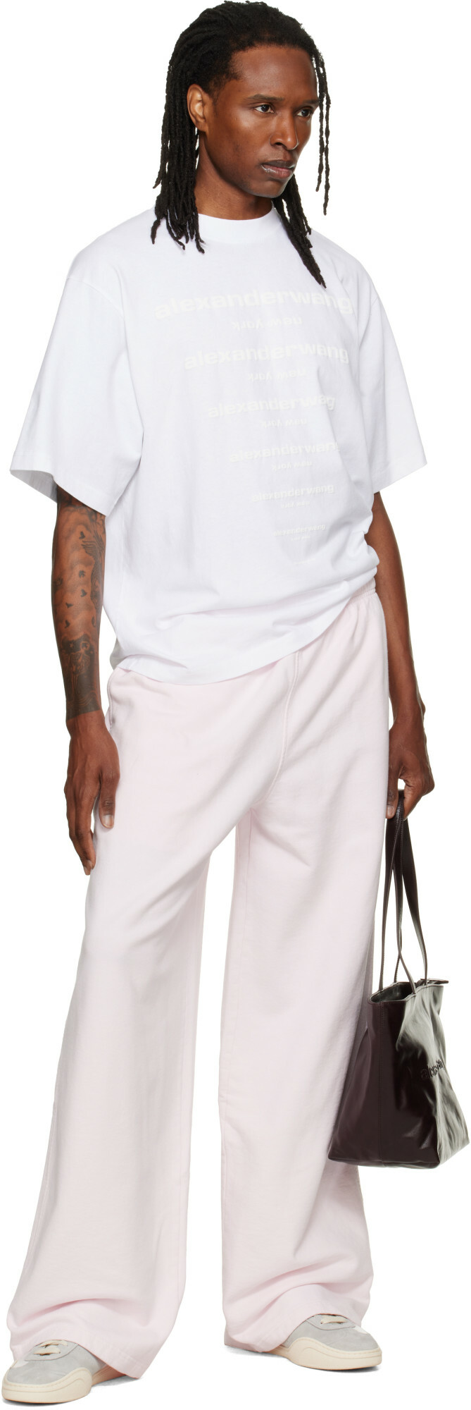 Alexander Wang Pink Logo Print Oversized Sweatpants