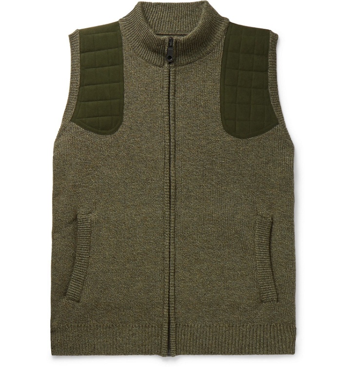 Photo: James Purdey & Sons - Faux Suede-Trimmed Mélange Merino Wool Gilet - Green
