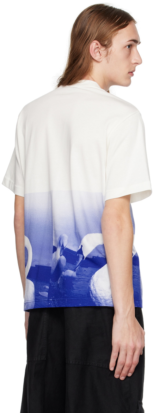 Burberry White & Blue Swan Print T-Shirt Burberry