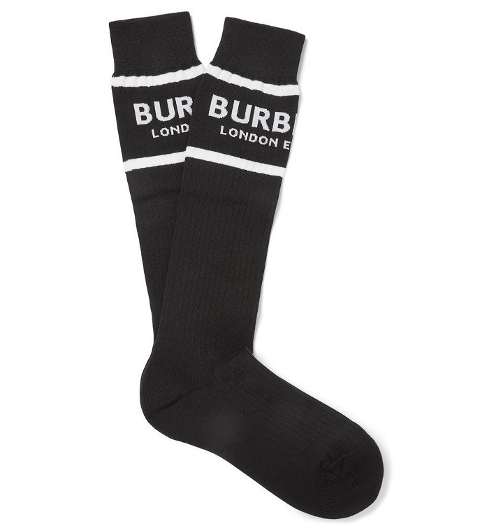 Photo: Burberry - Ribbed Logo-Intarsia Stretch Cotton-Blend Socks - Black