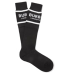 Burberry - Ribbed Logo-Intarsia Stretch Cotton-Blend Socks - Black