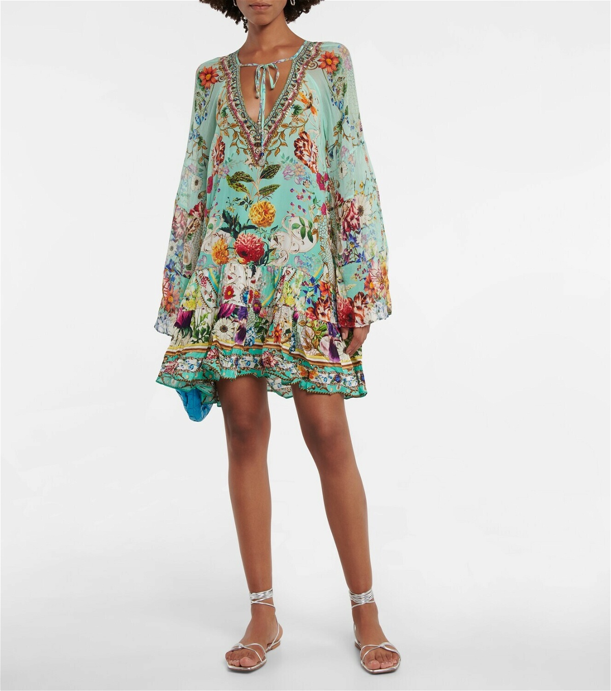 Camilla Embellished printed silk minidress