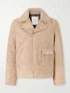 Brunello Cucinelli - Shearling-Trimmed Suede Leather Biker Jacket - Neutrals