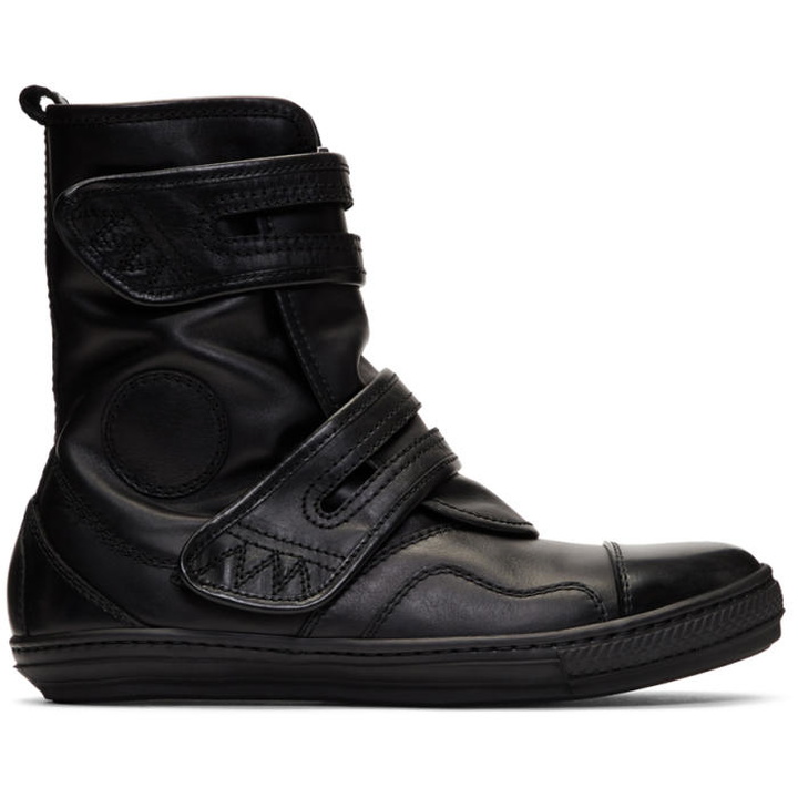 Photo: Diesel Black Gold Black Leather High-Top Sneakers 