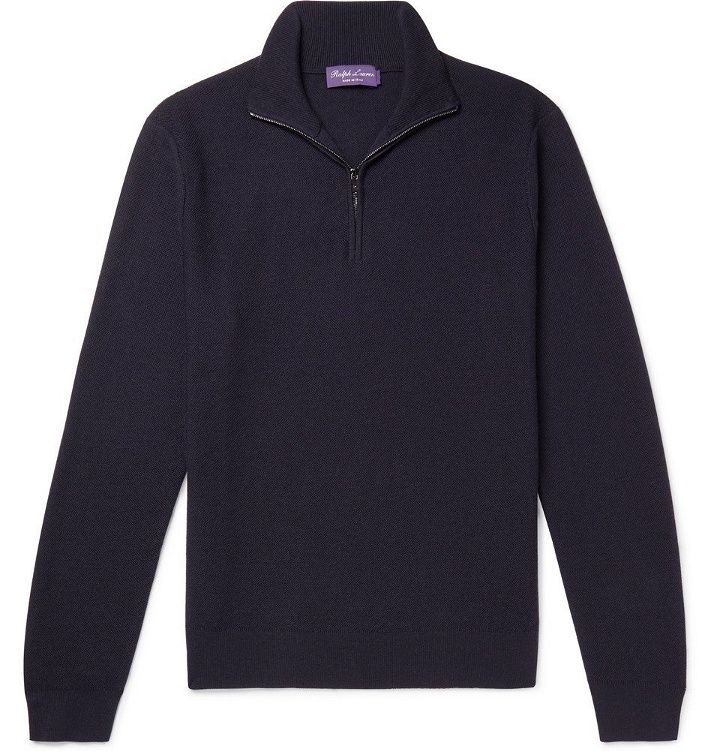 Photo: Ralph Lauren Purple Label - Waffle-Knit Merino Wool and Cashmere-Blend Half-Zip Sweater - Men - Navy