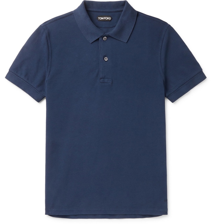 Photo: TOM FORD - Garment-Dyed Cotton-Piqué Polo Shirt - Blue