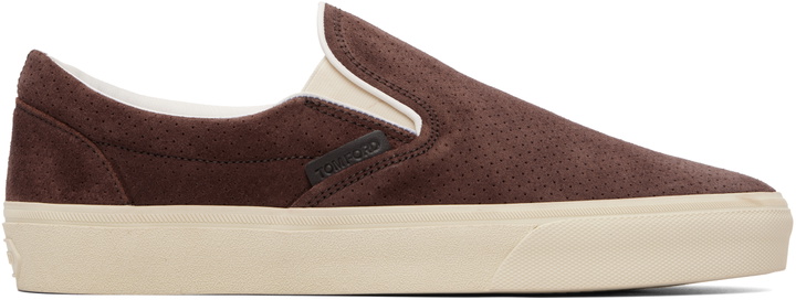 Photo: TOM FORD Brown Perforated Suede Jude Slip On Sneakers