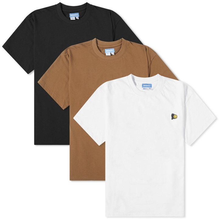 Photo: MARKET Men's Smiley T-Shirt 3-Pack in White/Black/Brown